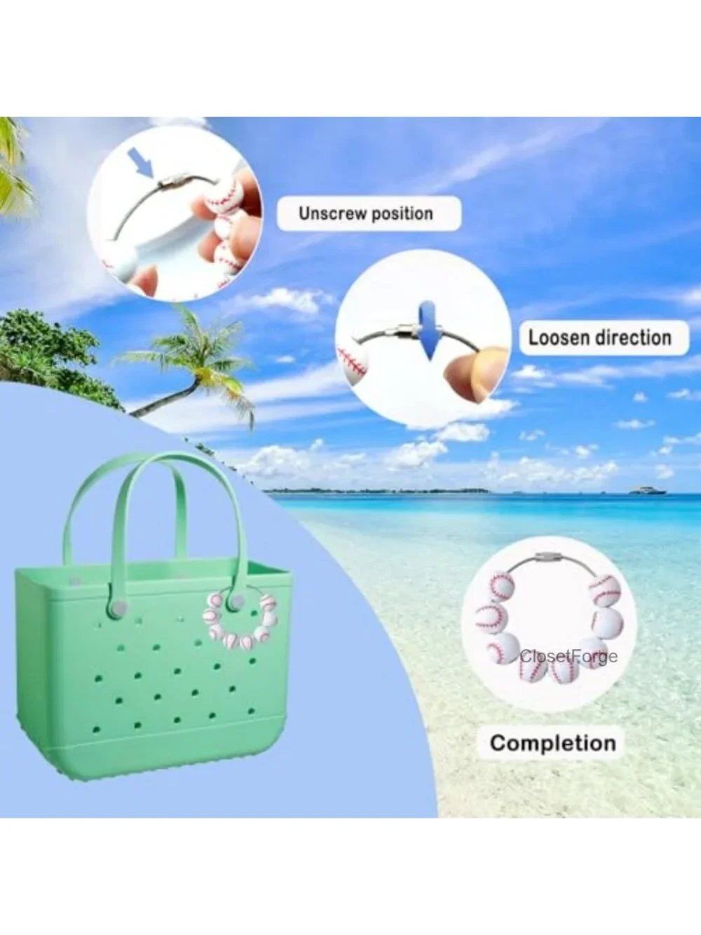 Baseball Charms Set for Tote Bag, Sporty Beach Bag Accessories, Cute Keychain